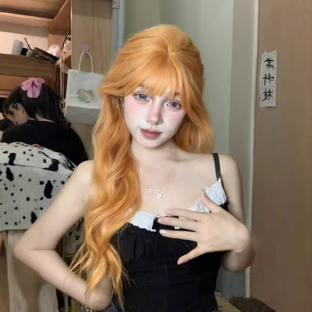 Soft Fiber Beauty Wig Female Sunset Orange Full-Head Wig