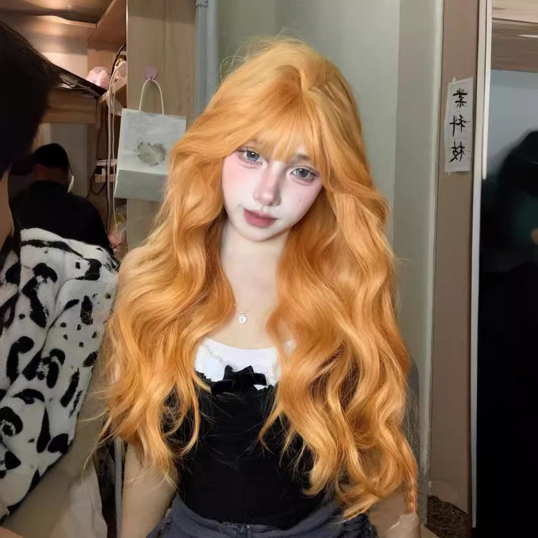 Soft Fiber Beauty Wig Female Sunset Orange Full-Head Wig