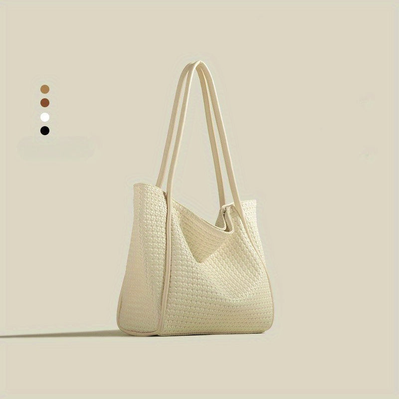 Large Capacity Women's Tote Bag - Retro Fashion Simple Shoulder Bag with Textured Design