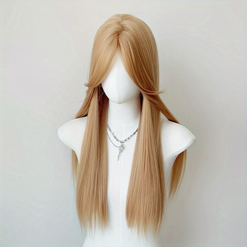 Women's Mid-Length Golden Long Straight Hair Everyday Style Wig