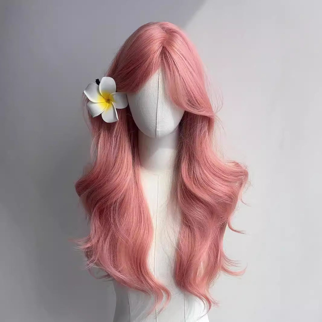 Grapefruit Pink Long Wave Hair Female Cosplay Wig