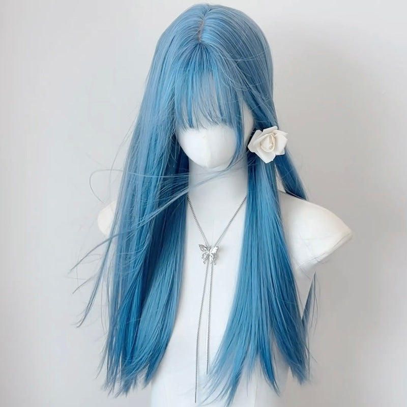 Sky Blue Straight Wig Cosplay Wig Bang Style Party Wig