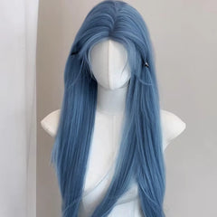 Mountain Mist Blue Long Straight Hair Medium White Daily Wig