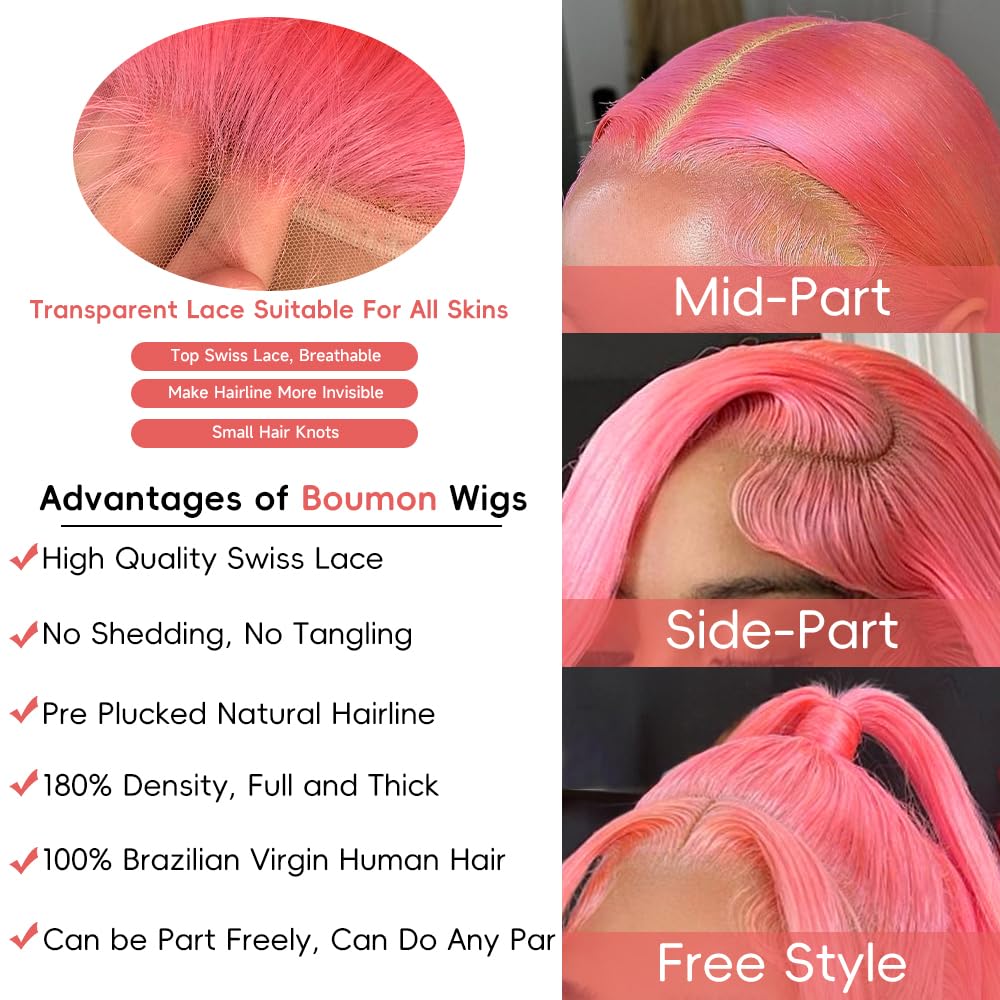 Pink Lace Front Wigs Human Hair 200% Density Pink Wig Human Hair Wig