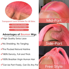 Pink Lace Front Wigs Human Hair 200% Density Pink Wig Human Hair Wig