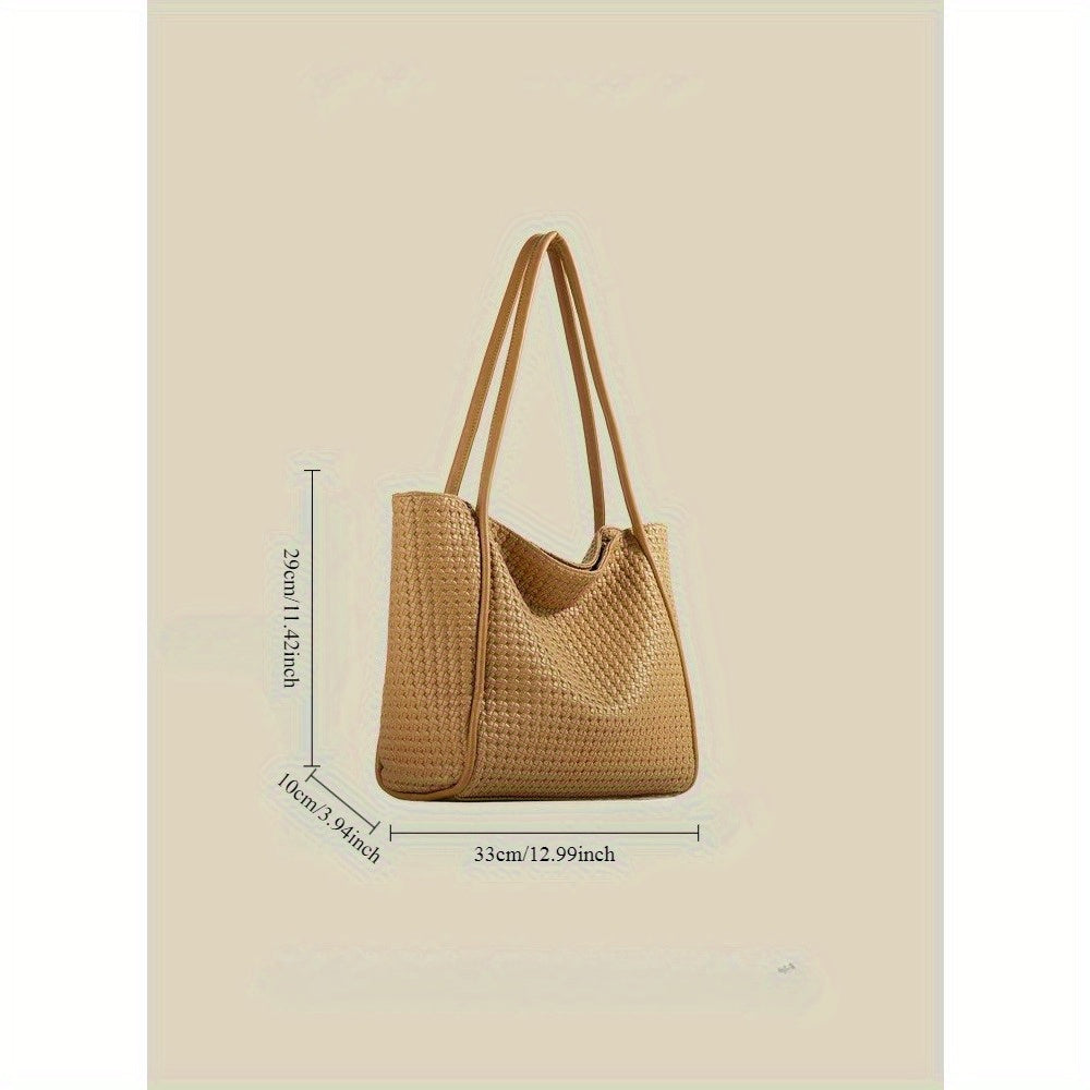 Large Capacity Women's Tote Bag - Retro Fashion Simple Shoulder Bag with Textured Design