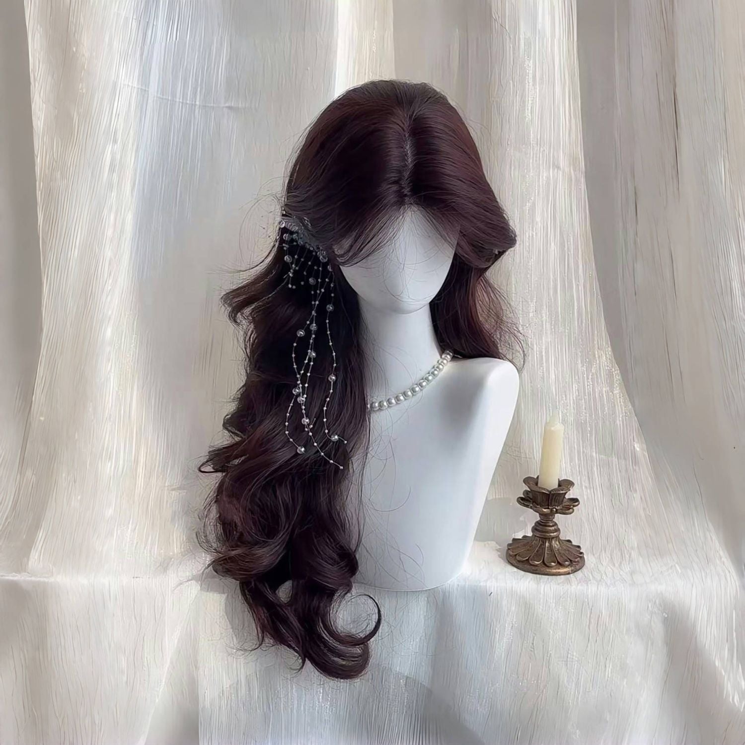Korean-Style Large Roll Chocolate Brown Artificial Hair Wig