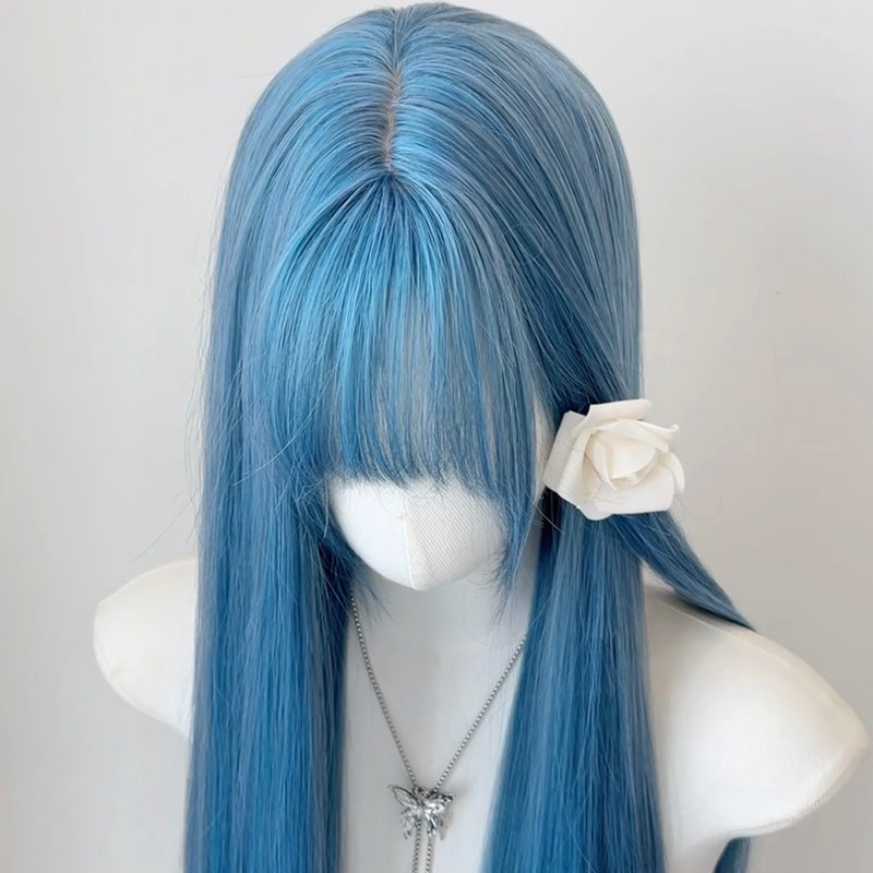 Sky Blue Straight Wig Cosplay Wig Bang Style Party Wig