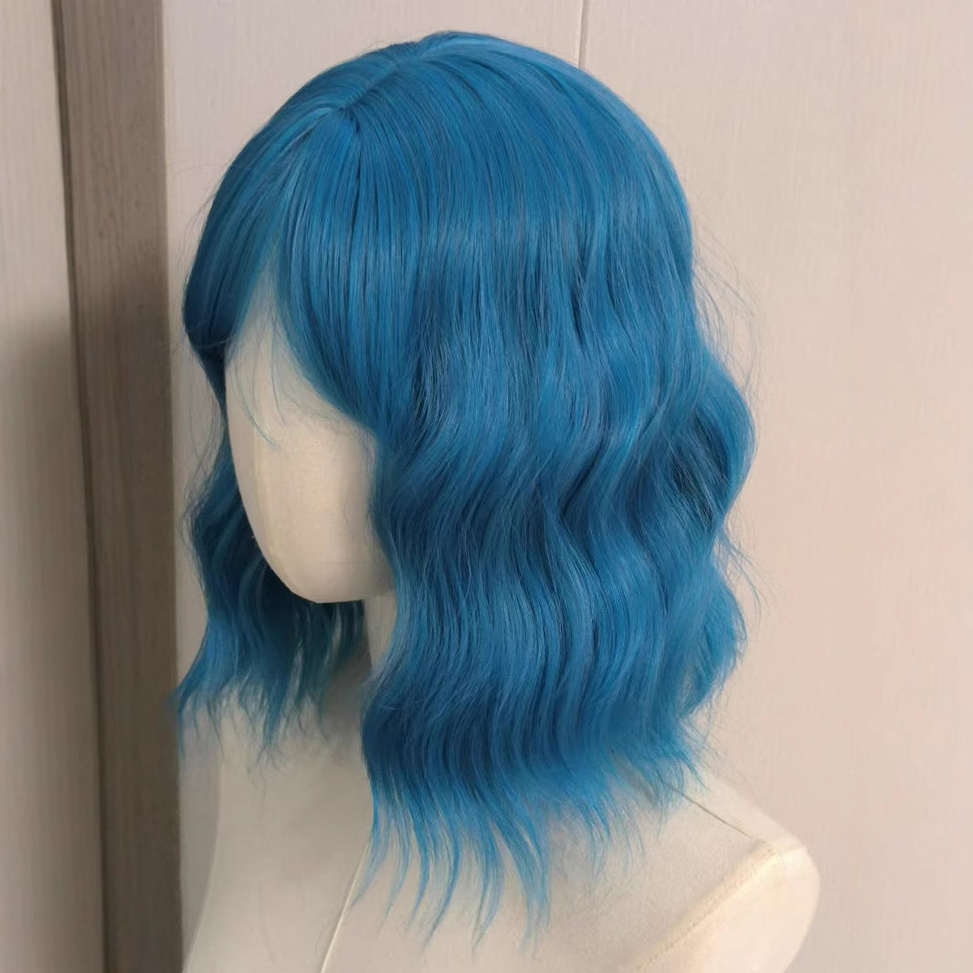 Short Curly Hair Sea Blue Lolita Curling Wig with Bangs