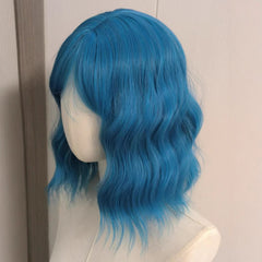 Short Curly Hair Sea Blue Lolita Curling Wig with Bangs