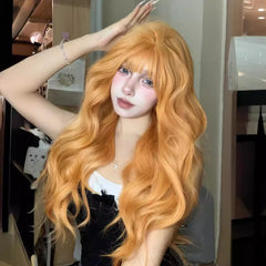 Soft Fiber Beauty Wig Female Sunset Orange Full-Head Wig