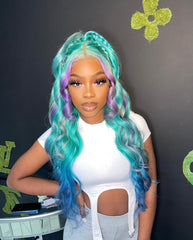 13x4 Lace Wig Special Color Blue Highlight Wig Lace Front Wig Human Hair Wig