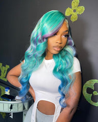 13x4 Lace Wig Special Color Blue Highlight Wig Lace Front Wig Human Hair Wig