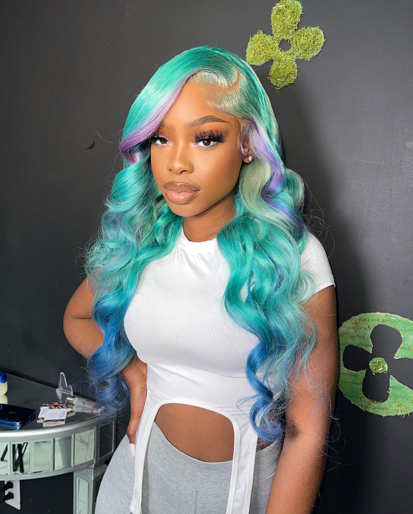 13x4 Lace Wig Special Color Blue Highlight Wig Lace Front Wig Human Hair Wig