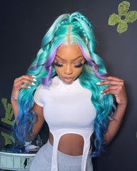13x4 Lace Wig Special Color Blue Highlight Wig Lace Front Wig Human Hair Wig