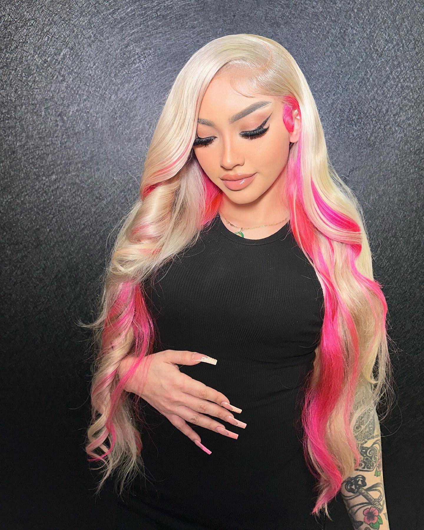 Custom Blonde Wig with Pink Highlight Lace Front Wig Human Hair 13x4 Lace Wig