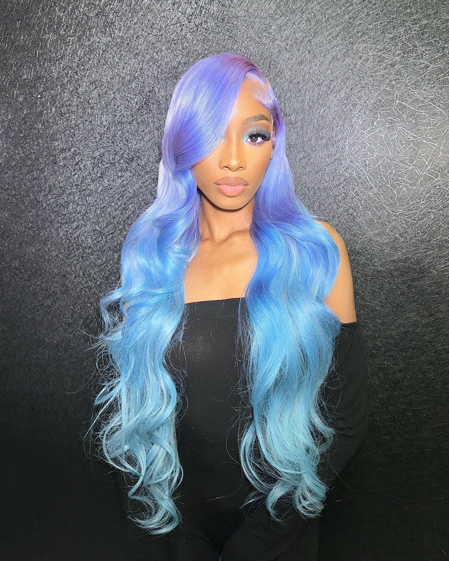 Custom Blue Highlight Wig Lace Front Wig Human Hair Wig 13x4 Blue Wig
