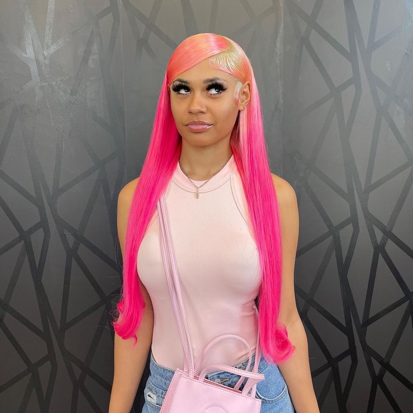 Blonde Root Light Pink Lace Front Wig Pre Plucked Glueless Long Straight Wig