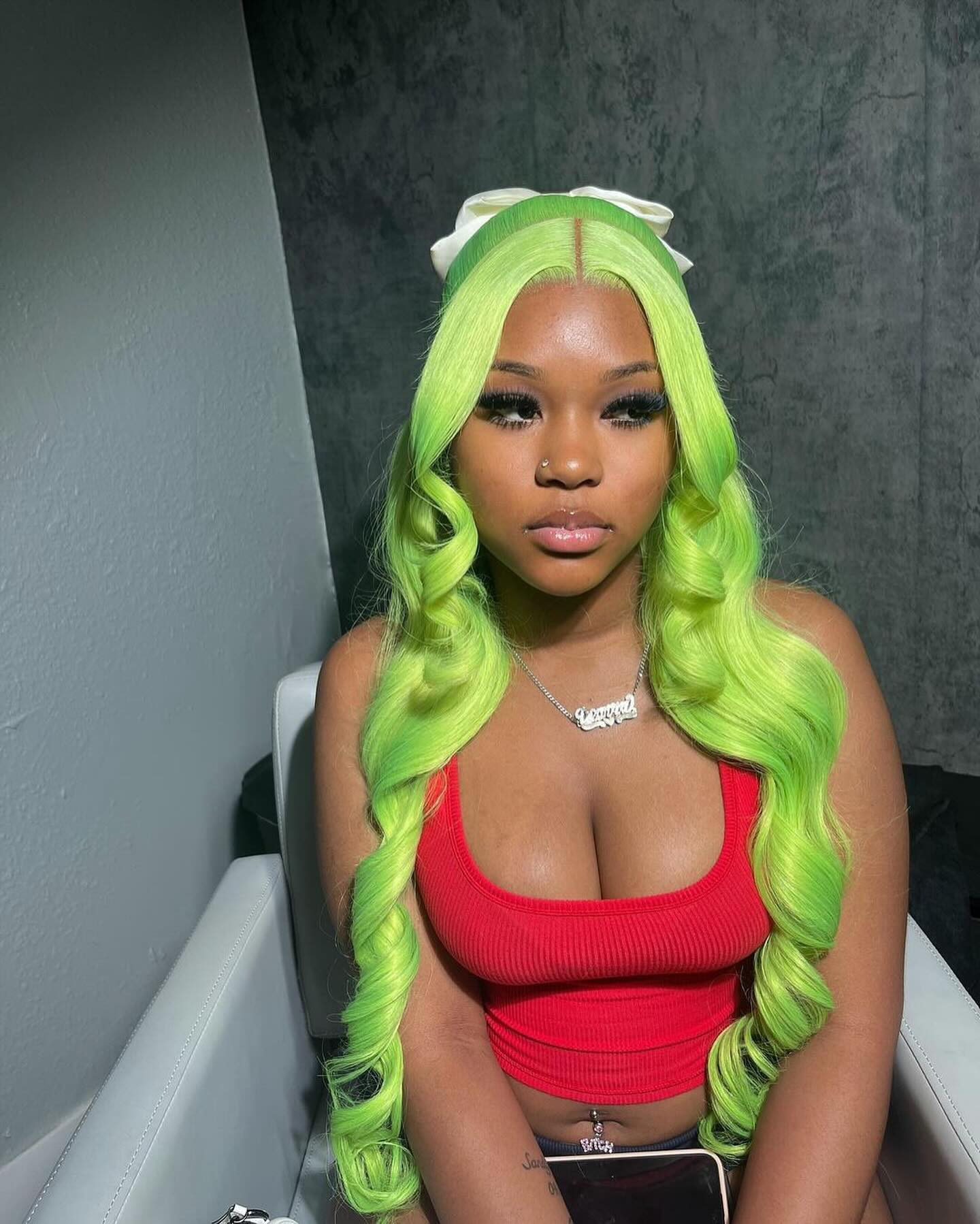 Lime Green Wig Long Straight Lime Green Human Hair Lace Front Wigs