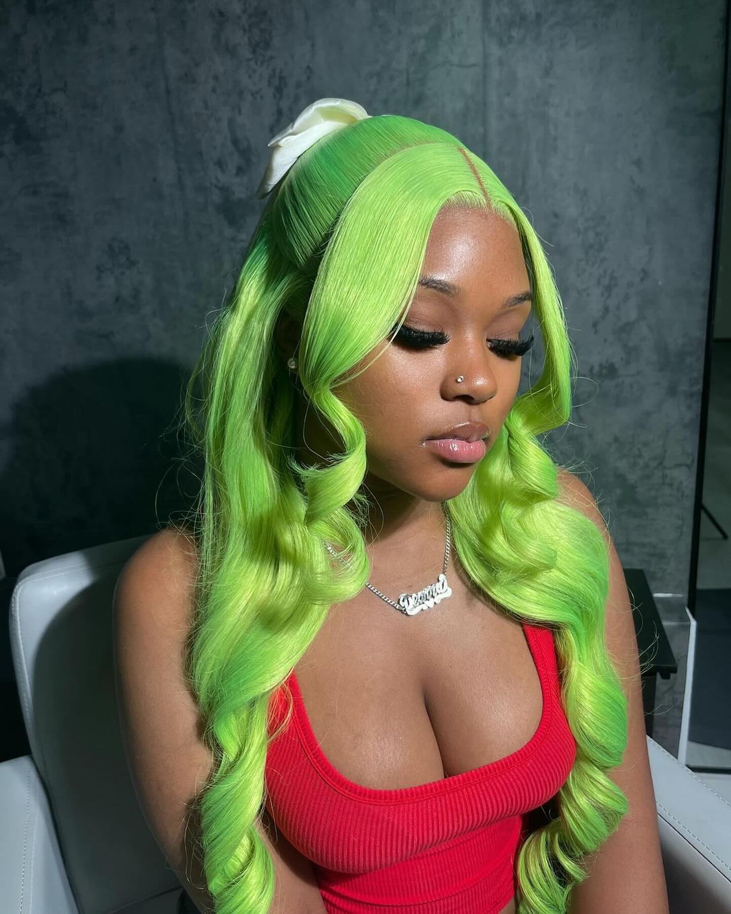 Lime Green Wig Long Straight Lime Green Human Hair Lace Front Wigs