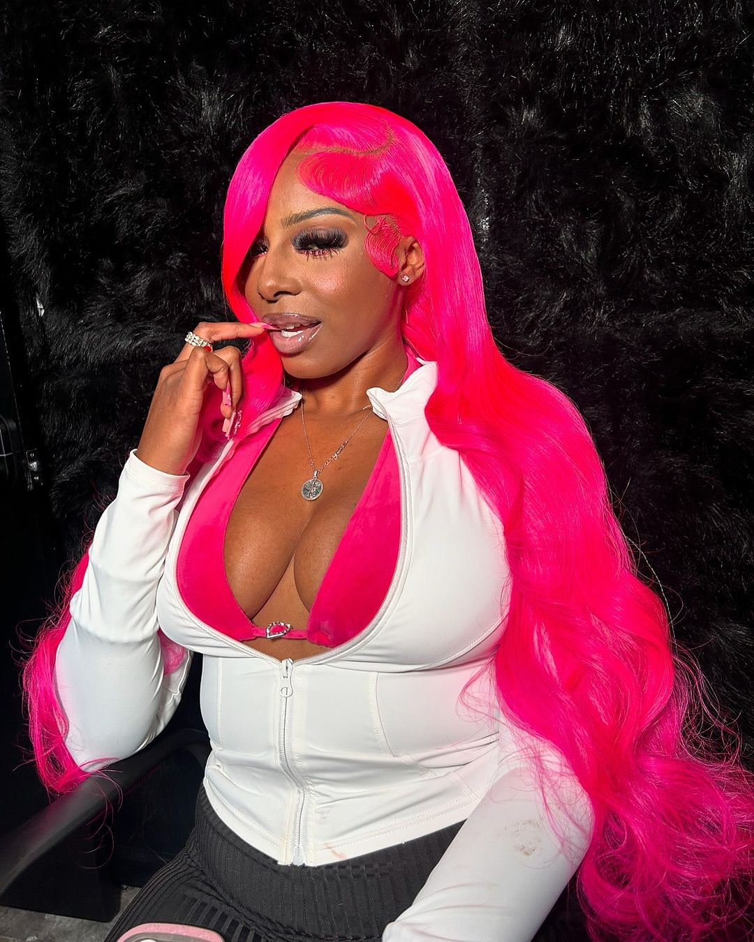 Hot Pink Long Straight Lace Front Wig Pre Plucked Glueless Wig