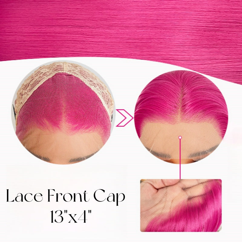 Hot Pink Long Straight Lace Front Wig Pre Plucked Glueless Wig