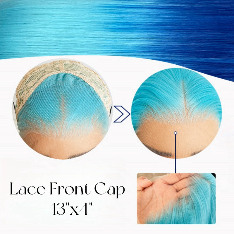 13x4 Lace Wig Special Color Blue Highlight Wig Lace Front Wig Human Hair Wig