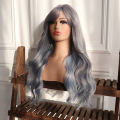 Blue Wavy Synthetic None Lace Party Wig