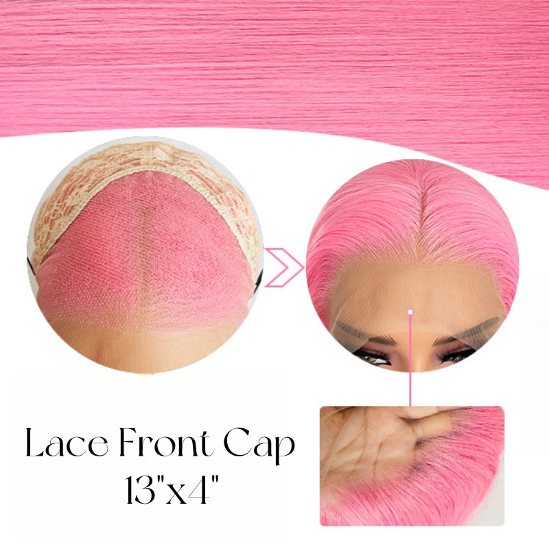 Pink Lace Front Wig Human Hair 20 Inch 13x4 Cotton Candy Pink Straight HD Lace Frontal Wig