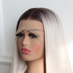Bianca-Ombre White and Black Root Color Long Synthetic 13x4 Lace Front Wig