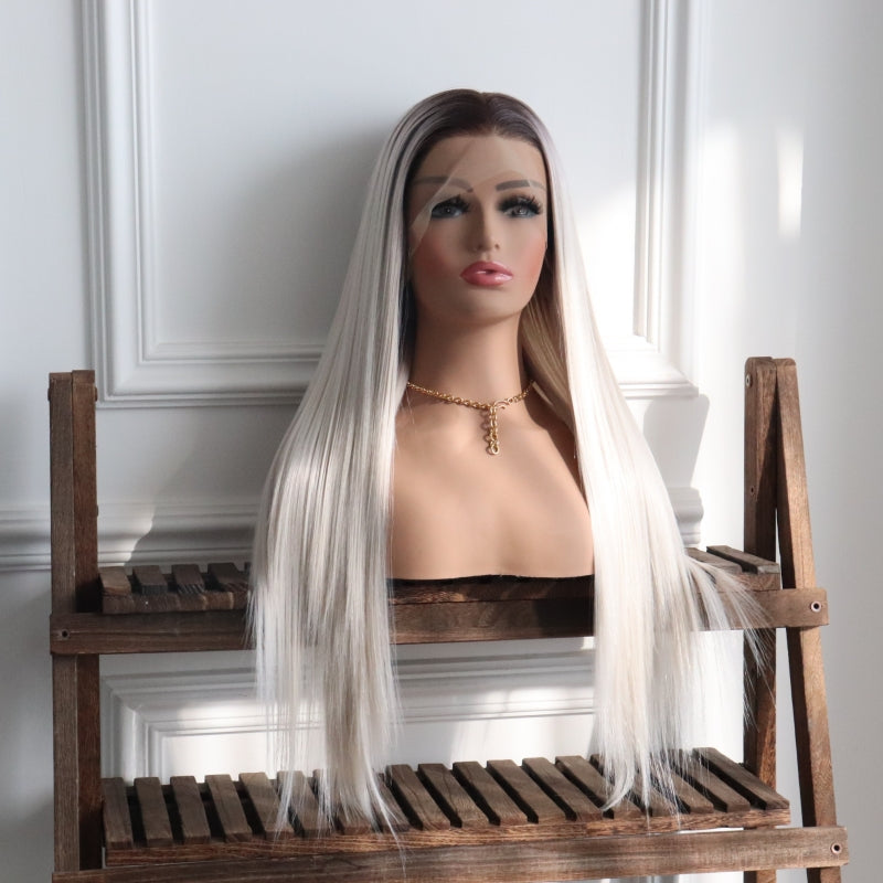 Bianca-Ombre White and Black Root Color Long Synthetic 13x4 Lace Front Wig