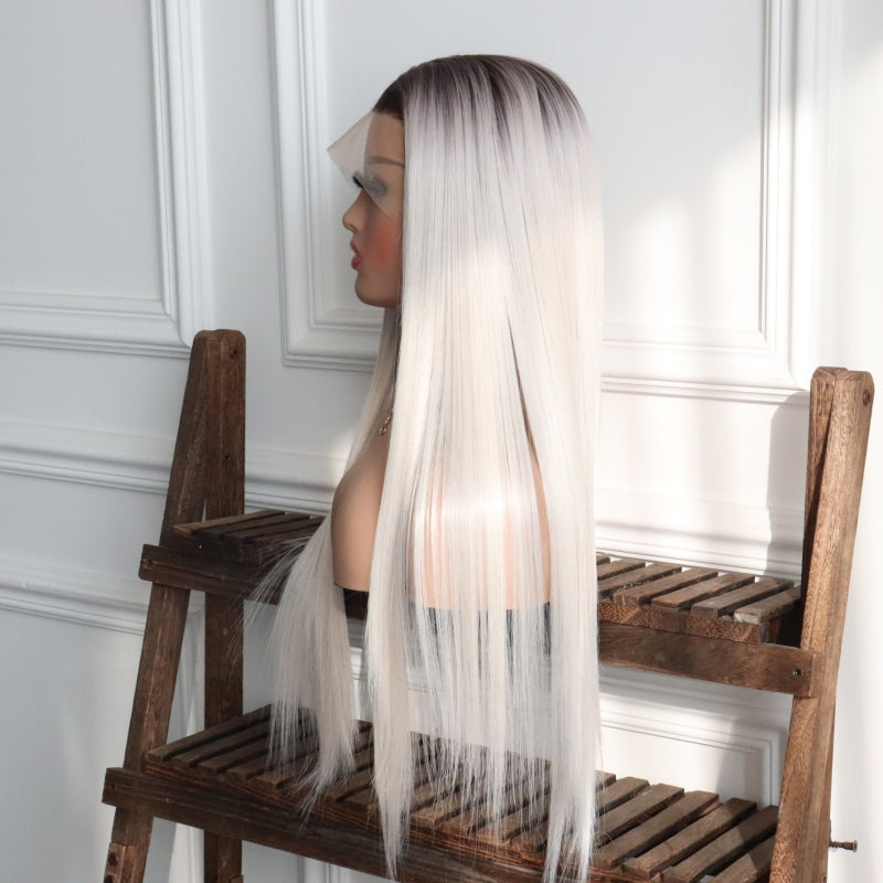 Bianca-Ombre White and Black Root Color Long Synthetic 13x4 Lace Front Wig