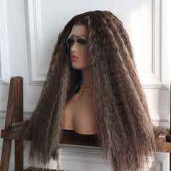 Lyra-Brown Afro Curly Synthetic 13x4 Lace Front Wig