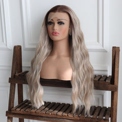 Juno-Brown Root and Beige Ombre Wavy Synthetic 13x4 Lace Front Wig